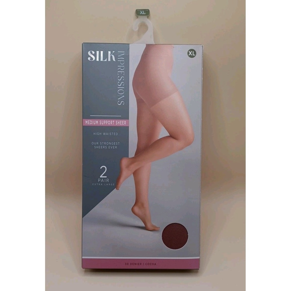 Silk Impressions 2 Pack Women's Pantyhose Cocoa 30 Denier Med. Support Sheer XL